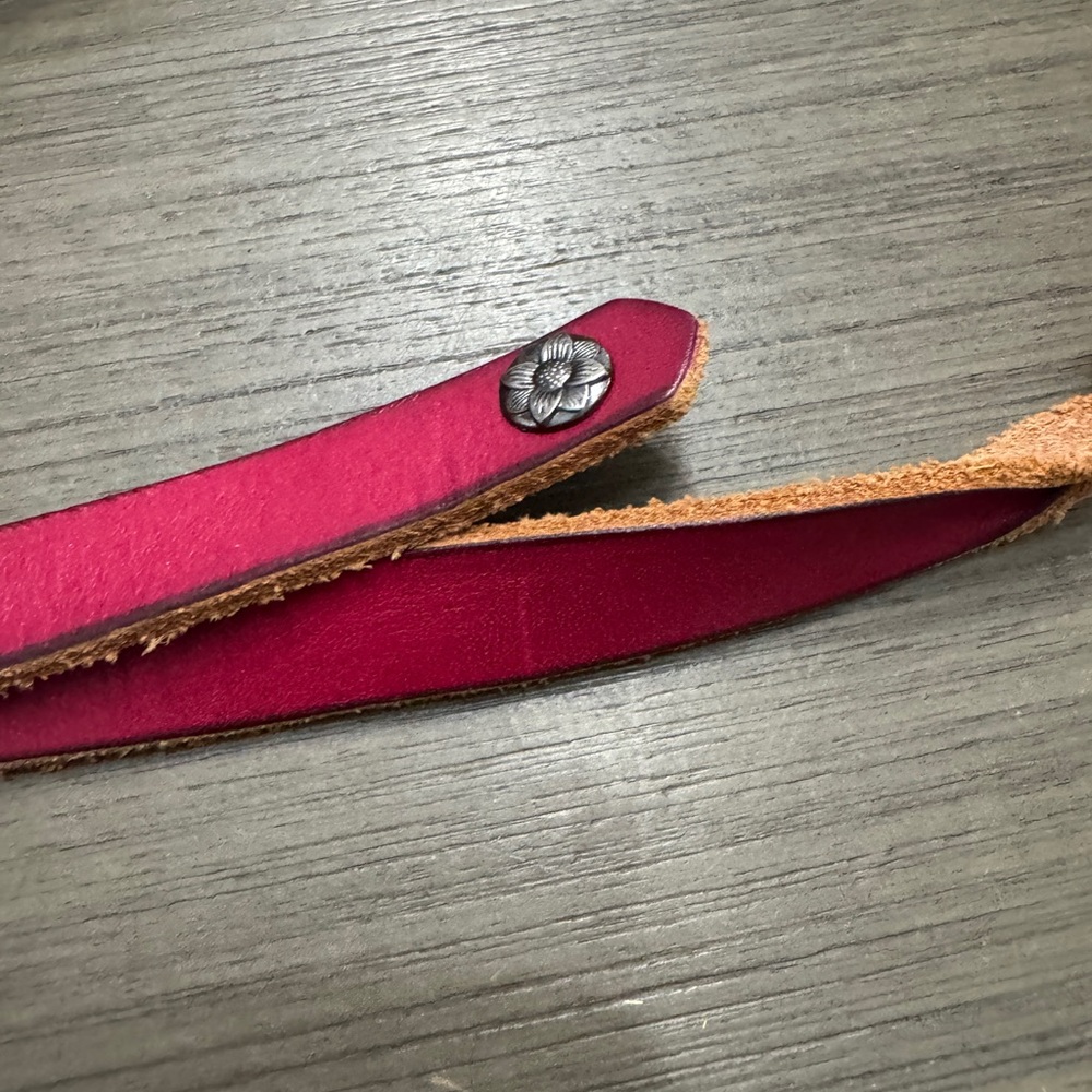 Fossil Pink and Tan Braided Leather Belt with Silver Ring Buckle 40” Long - Picture 4 of 7